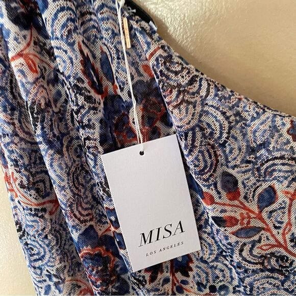 New MISA Los Angeles Aries Dress feathered floral one shoulder draped maxi L - Picture 13 of 15